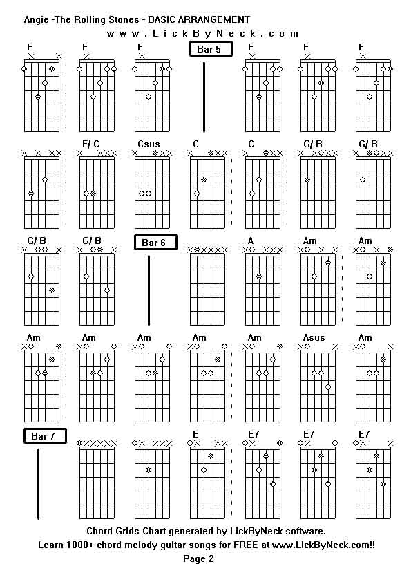 Chord Grids Chart of chord melody fingerstyle guitar song-Angie -The Rolling Stones - BASIC ARRANGEMENT,generated by LickByNeck software.